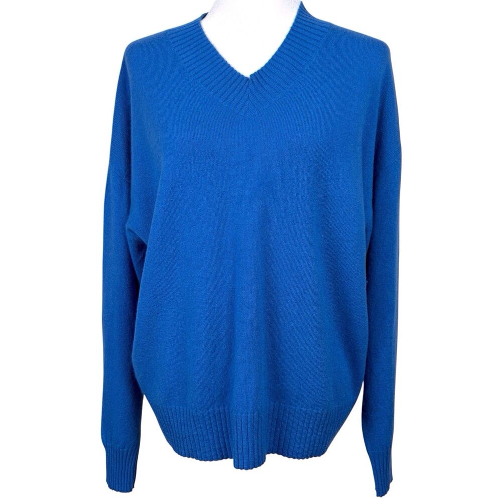 Naadam Women’s 100% Cashmere V-Neck Sweater Cerulean Blue Size M